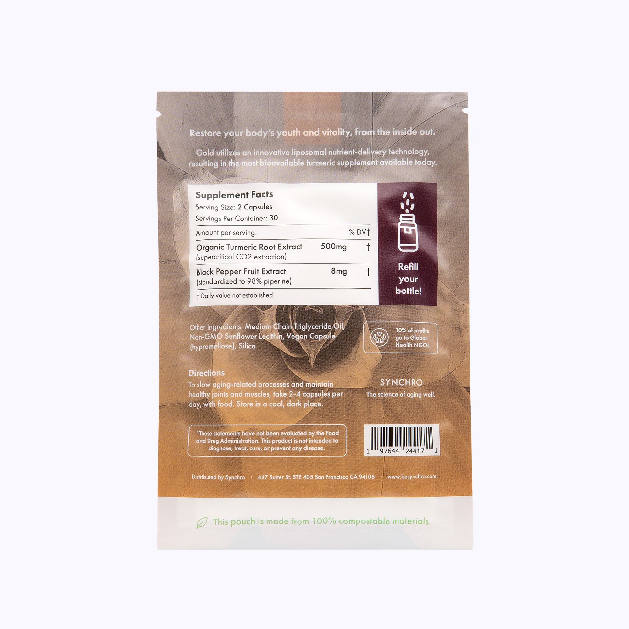 Gold | Medical Grade Liposomal Turmeric (Biodegradable Refill Pouch)